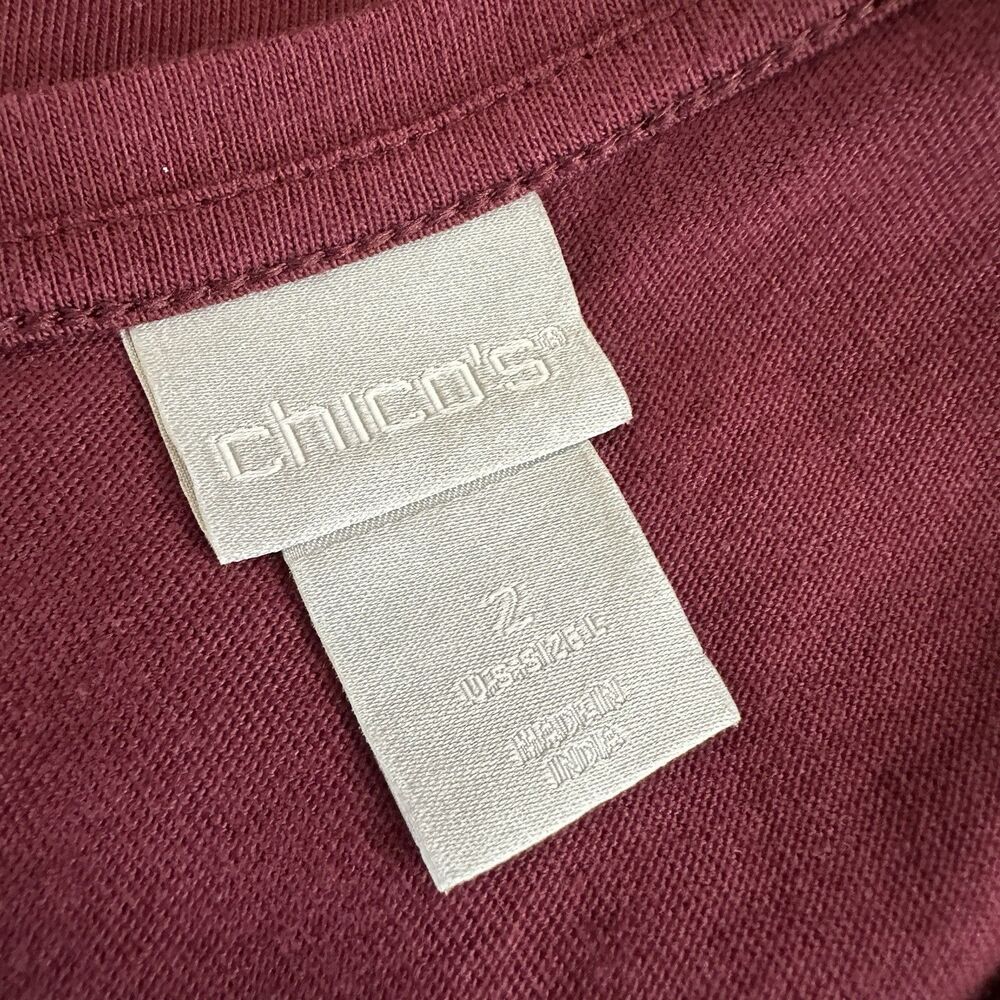 CHICO’S Burgundy Red Embroidered Sleeves Top Size LARGE (2) Womens - Picture 5 of 6